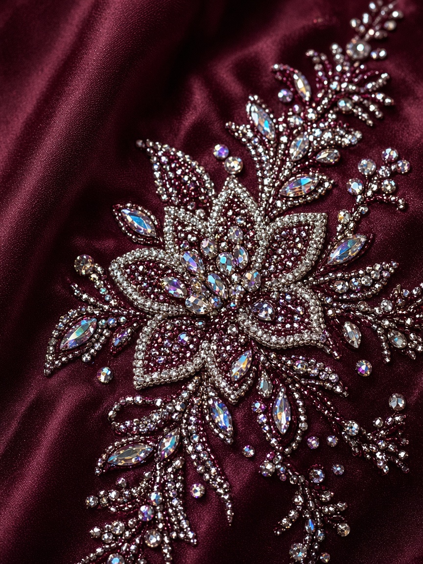Bridal hot fix stone work on silk