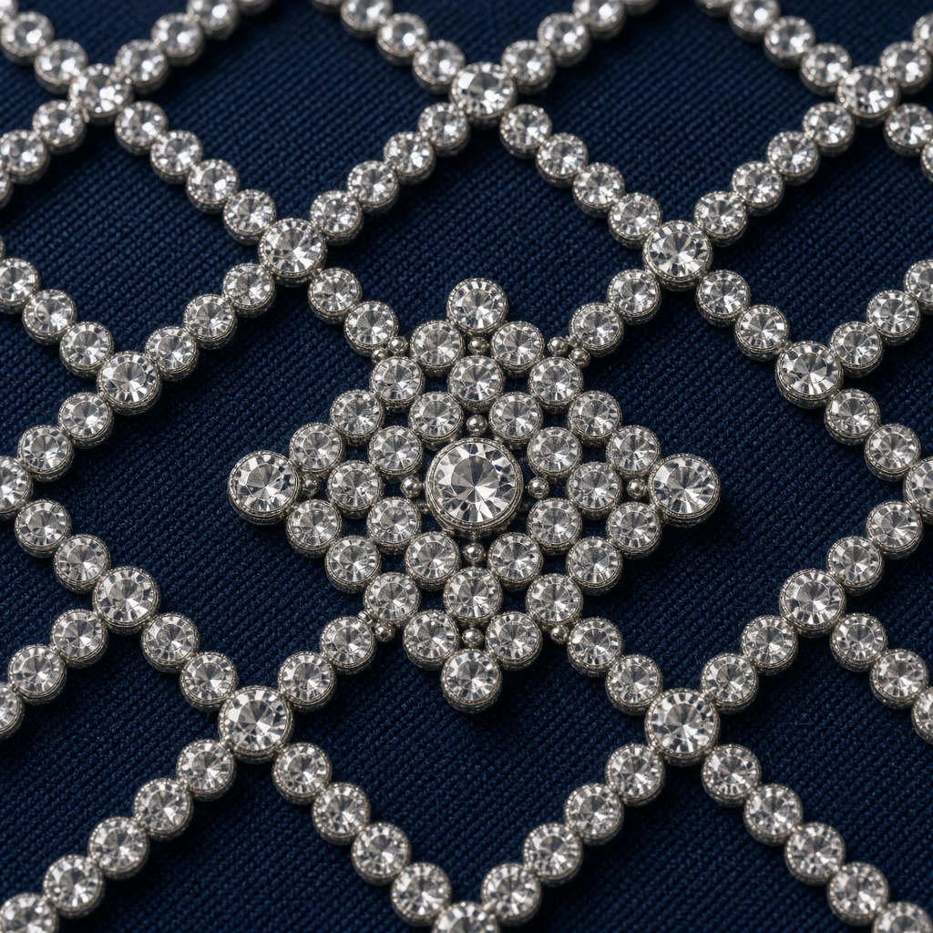 Geometric hotfix crystal pattern on navy fabric